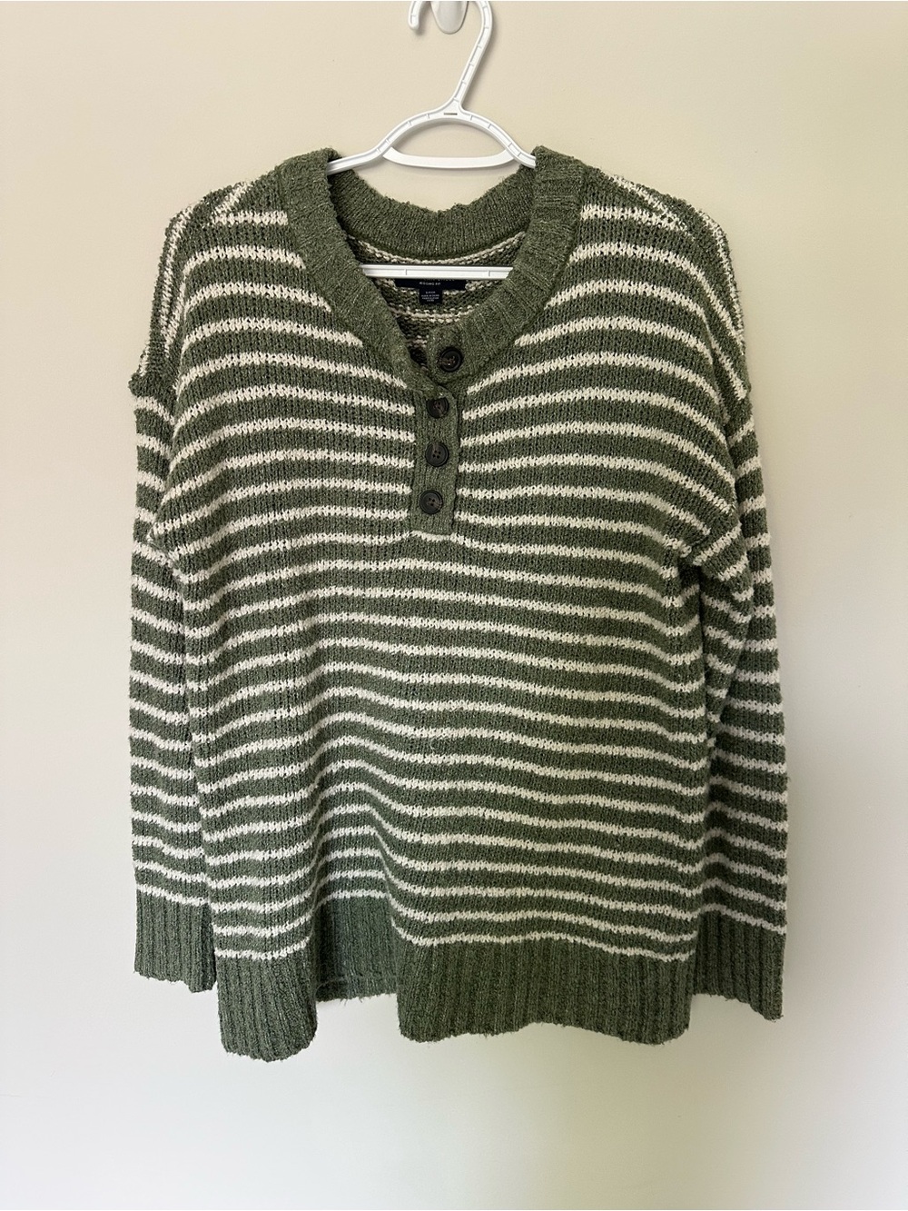 American Eagle Outfitters Green and White Striped Knit Sweater